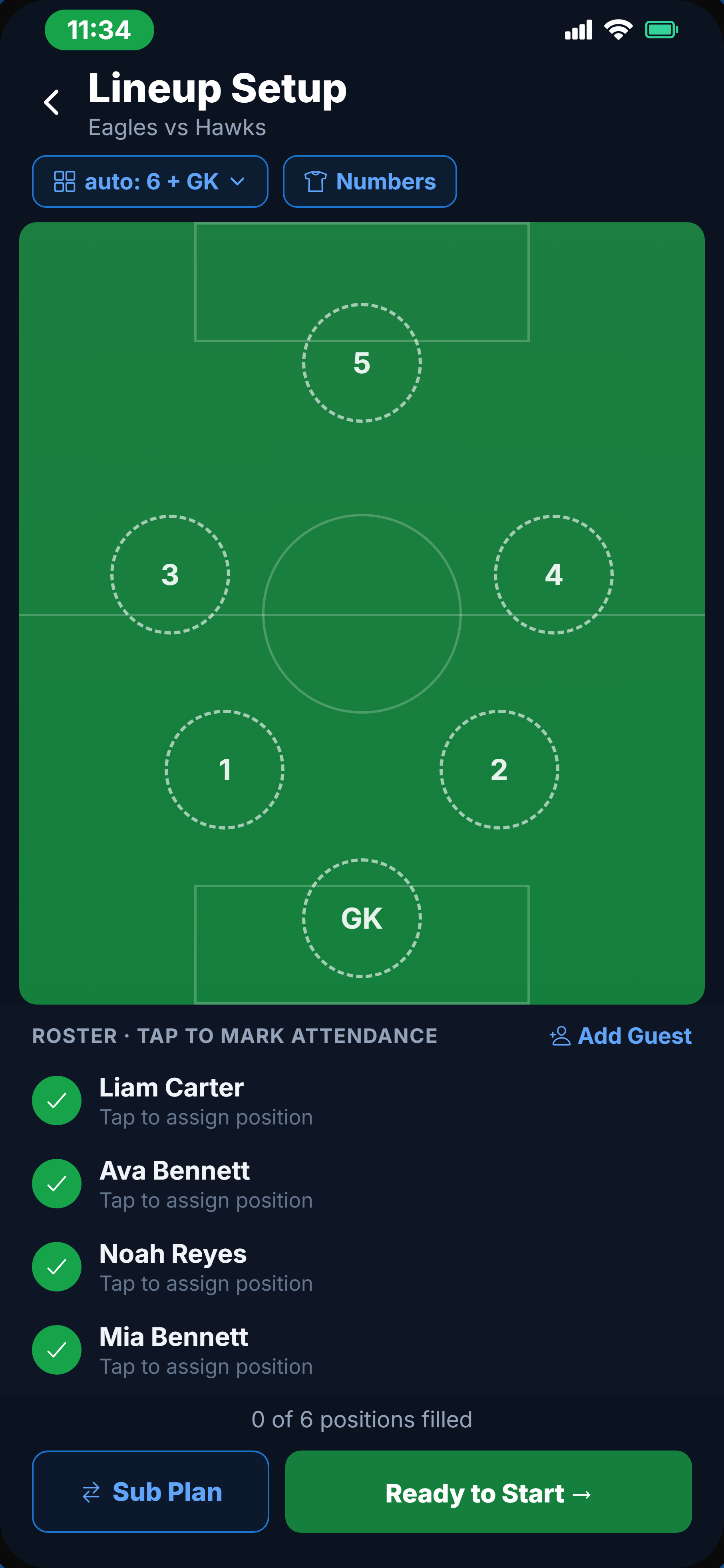 LeagueLinkd Game Time lineup